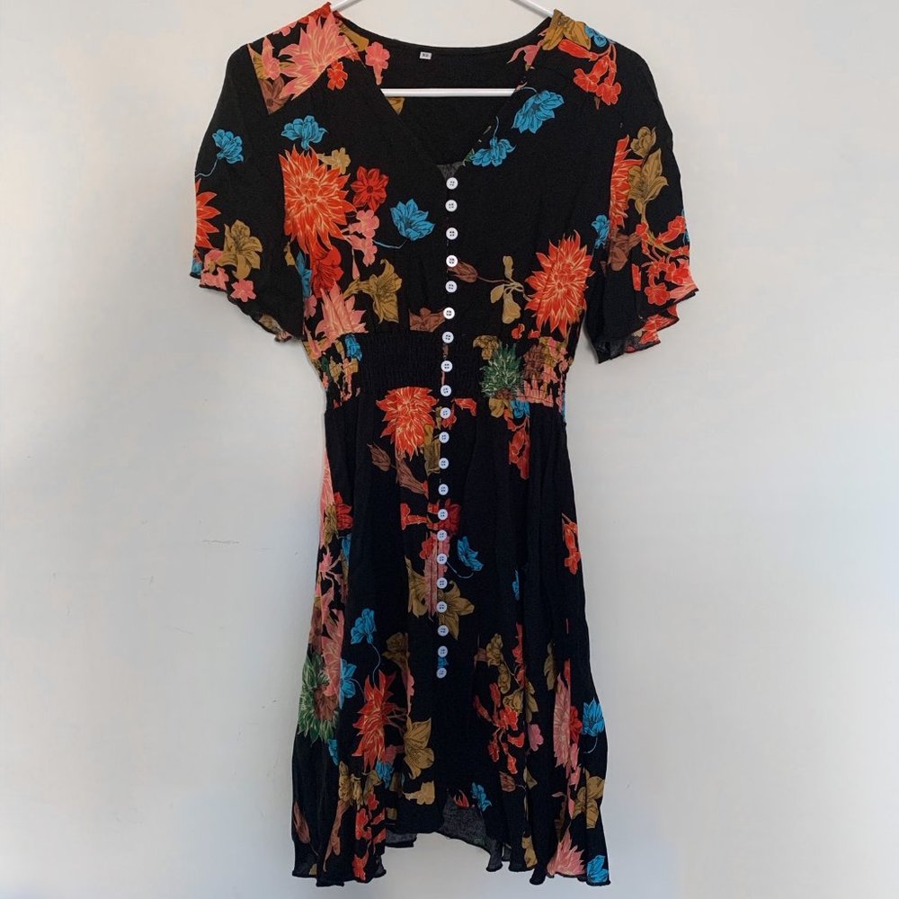 2/$10 Flowy Black Flower Dress